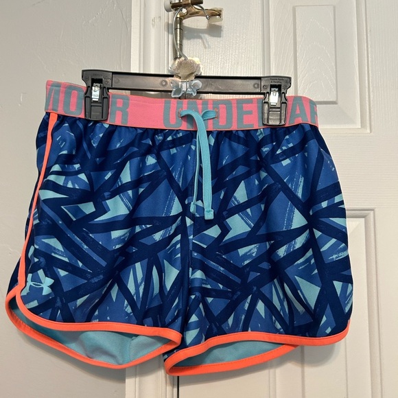 Under Armour Pants - Under Armour Women's Blue and Pink Athletic Shorts